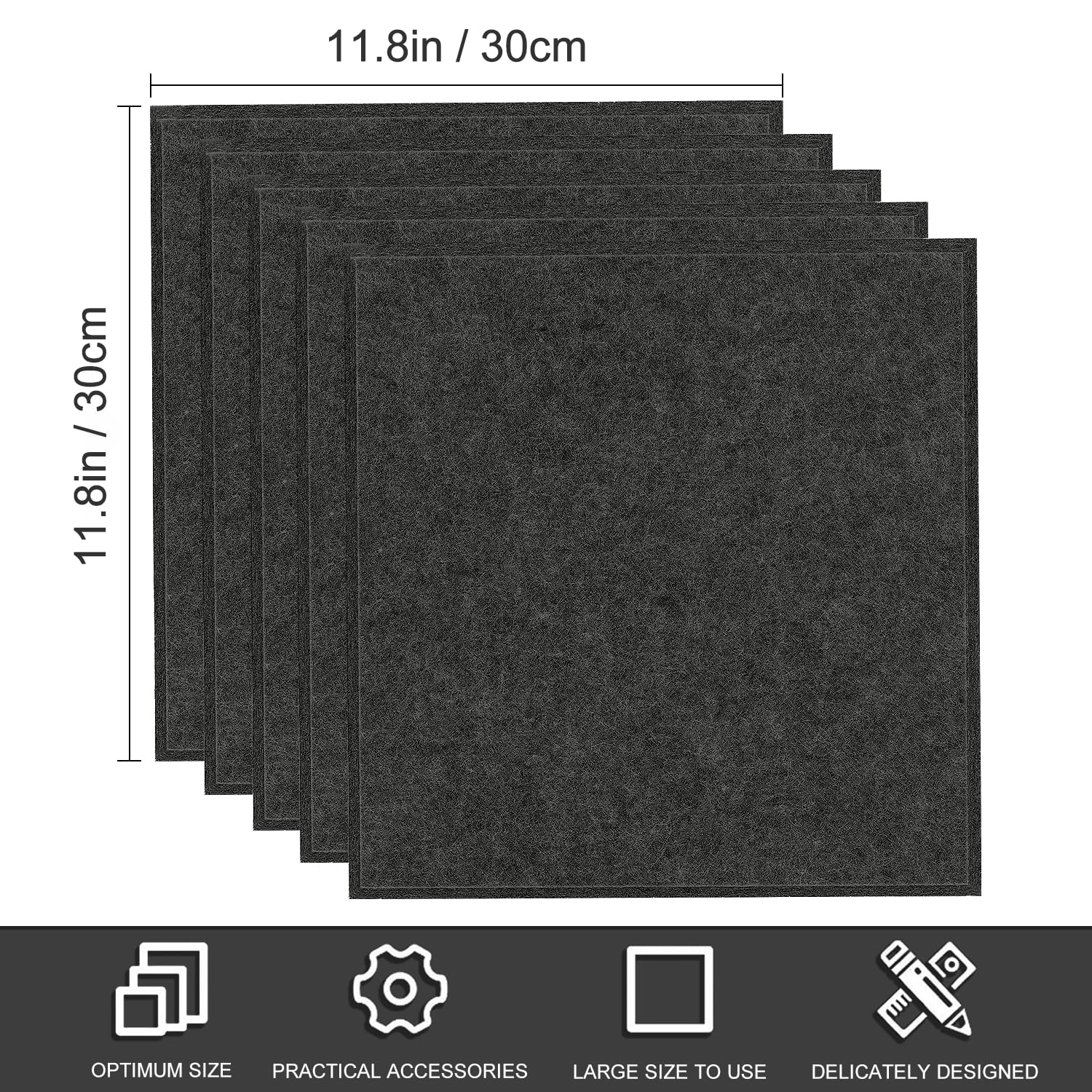 Filz Pinnwand,12 Stück Selbstklebende Korkplatte,30x30CM Groß,DIY Filz Memoboards Set für Fotos,Zeitpläne,Bulletin Board für Kinderzimmer,Klassenzimmer,Büro(montiert 121.9 cm x 96.5 cm) Dunkelgrau 7