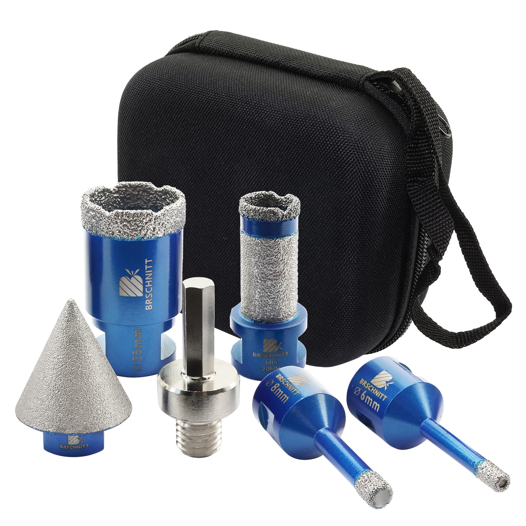 BRSCHNITT Diamond Core Drill Bit Set - Tile Hole Saw Kit With 6/8/35mm Bits, 20mm Finger Milling Bit, 35mm Chamfer Bit for Porcelain, Ceramic, Marble, Granite & Adapter — image 1