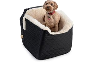 Snoozer Dog Car Seat: Lookout I Dog Booster Car Seat for Dogs Small 5-15 lbs, Pet Car Seat to Alleviate Car Sickness for Dogs, Included Harness Strap, Black Quilted Removable Machine Washable Cover