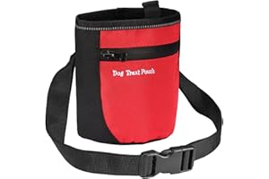 Ankilo Dog Treat Training Pouch, Dog Food Bag, Dog Treat Bag Magnetic Closure, Pet Training Bag for Puppy Training (Black & Red)