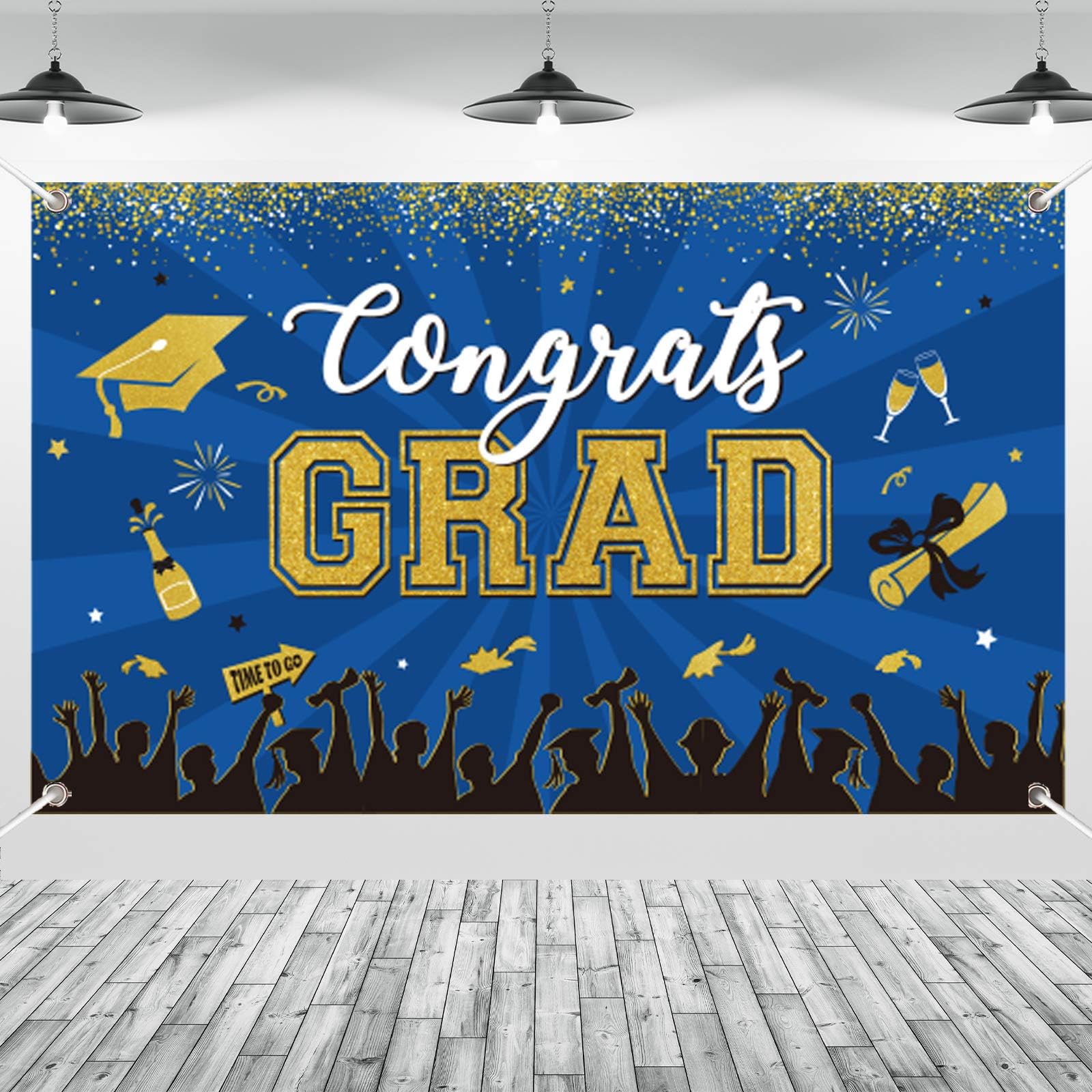 Blue Gold Graduation Banner Backdrop Class of 2026 Graduation Party Decorations Supplies Congrats Grad Fabric Backdrop Background for High School College University Indoor Outdoor 71 x 43 in