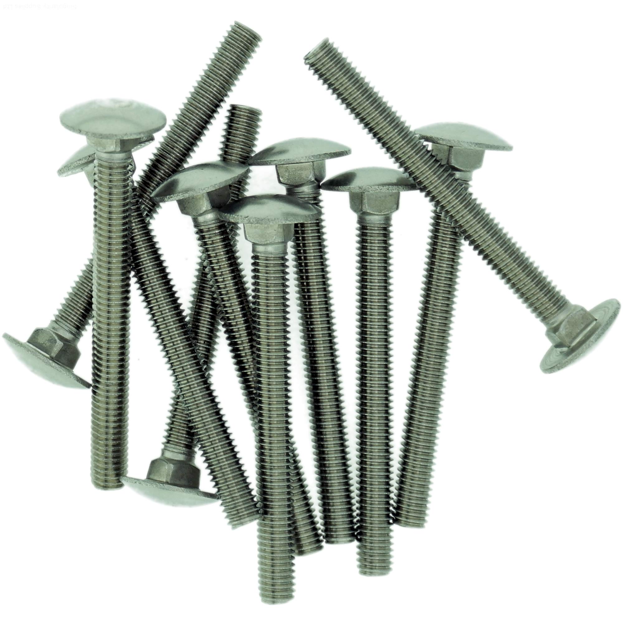 M6 (6mm x 50mm) Cup Square Carriage Bolt (Fully Threaded) - Stainless Steel (A2) (Pack of 10)