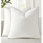 decorUhome Spring Chenille Soft Cozy Throw Pillow Covers 18x18 Set of 2, Modern Farmhouse Boho Velvet Decorative Pillow Cases with Stitched Edge for Couch Sofa Bed Home Decor, Cream White