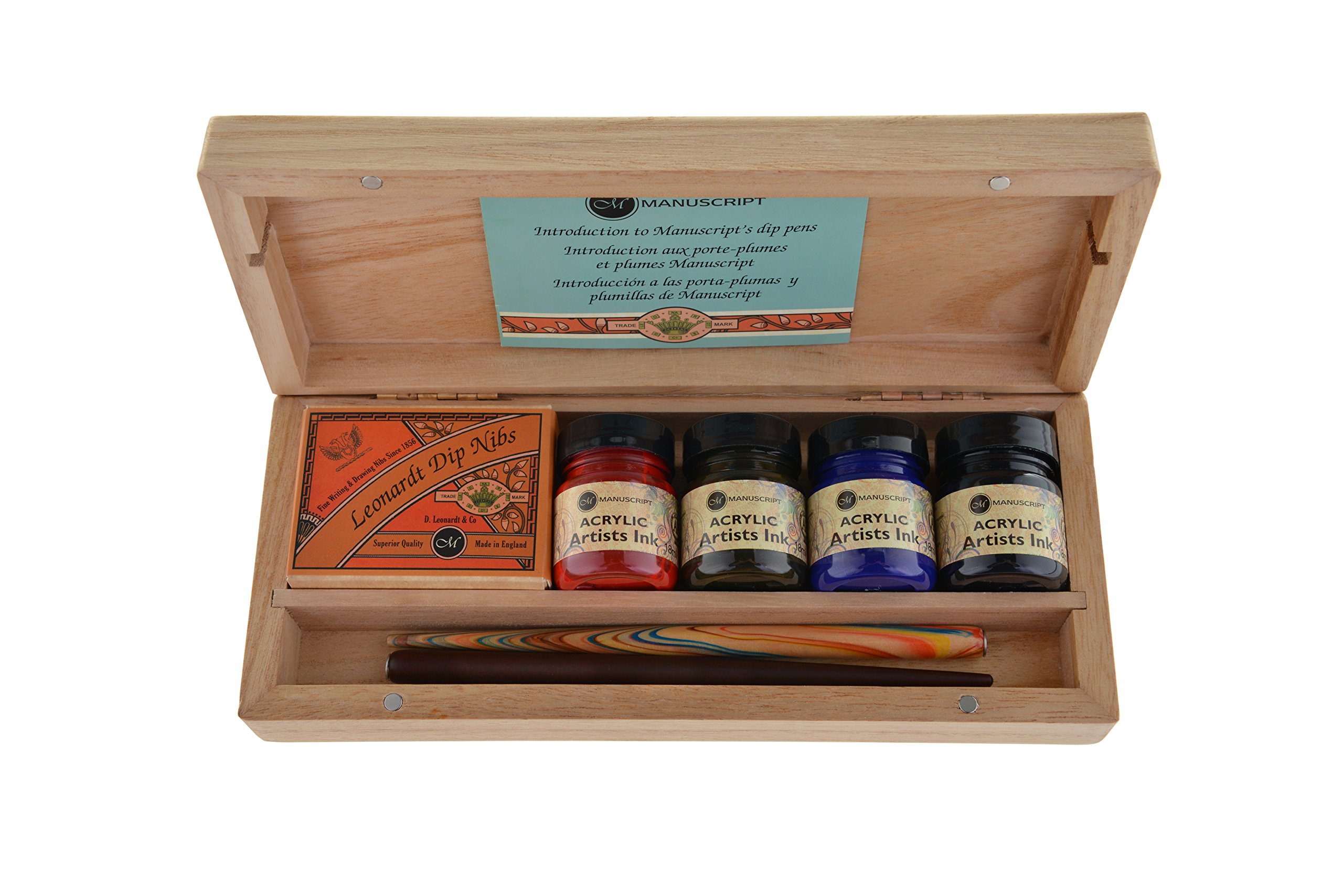 MANUSCRIPT Calligraphy Artist Set (18-Piece Kit) - Calligraphy Gift Set Containing 2x Dip Pen Holders, 4x Acrylic Ink Pots & 12x Hand-Selected Nibs, Perfect for Beginners & Advanced Artists