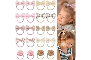 BBGIFTS 20Pcs Boutique Baby Girl Hair Ties with Flowers Bow, Hair Bow Ties for Toddler Girls, Elastics Ponytail Holders Pigtails Rubber Bands Hair Accessory