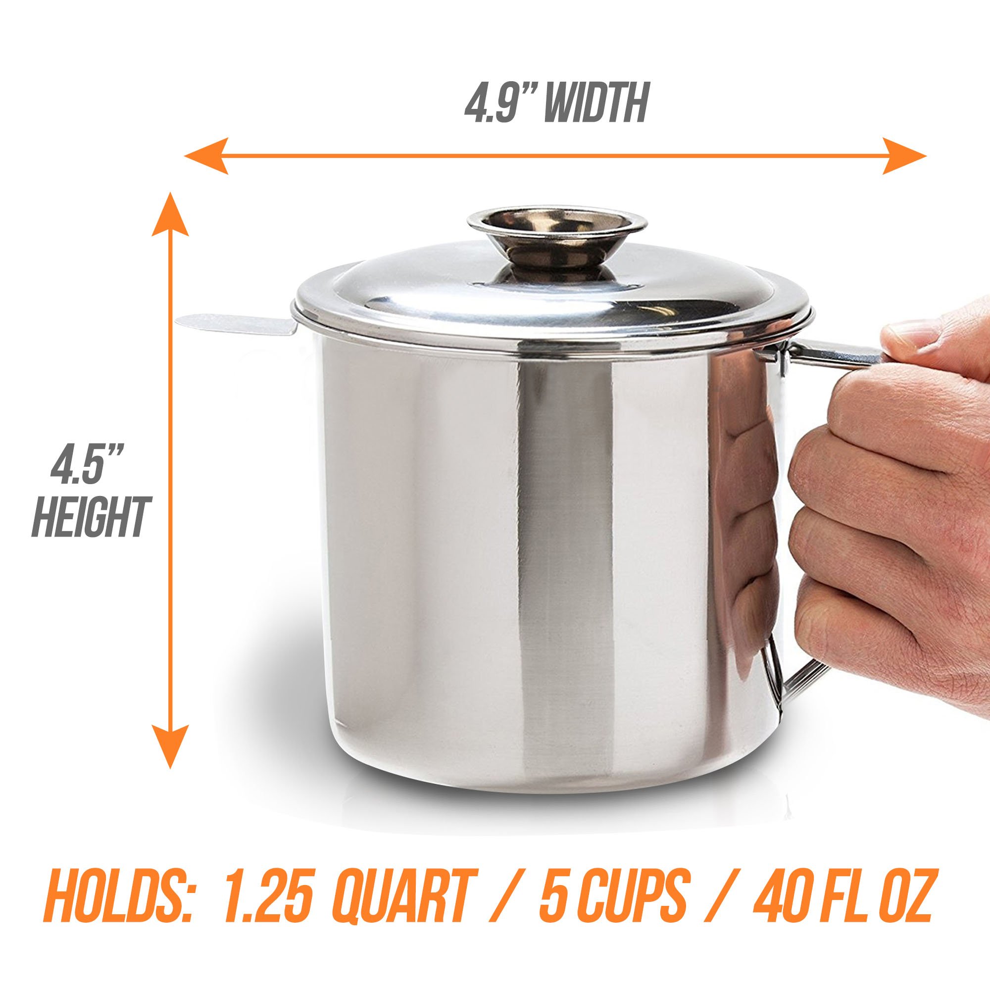 Cooking Oil And Bacon Grease Container With Strainer 1.25 Quart Or 5