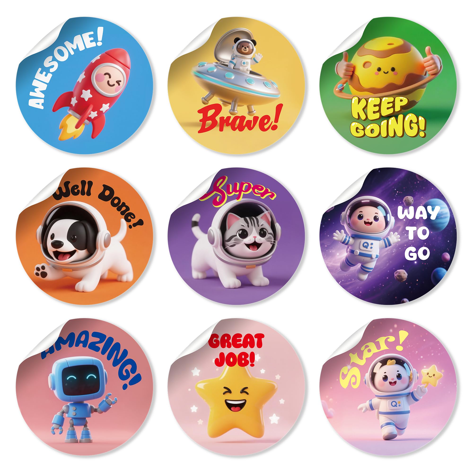 Photo 1 of 1000PCS Reward Stickers, Teacher Stickers for Kids Classroom 3D Space Theme Motivational Sticker for Kids to Earn as Good Job Sticker