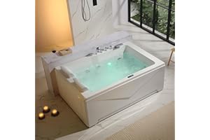 Empava 2 Person Heated Soaking Whirlpool Bathtub, 71” Jetted Tubs with 16 Jets(8 Water Jetted + 8 Air Bubble), Acrylic SPA Bath Tub, with LED control panel, Faucet and two white pillows