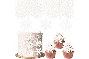 Gyufise 60Pcs Edible Snowflake Cupcake Toppers Winter Cupcake Picks Snowflake Wafer Paper Winter Frozen Theme Baby Shower Kids Birthday Cake Decorations Party Supplies White