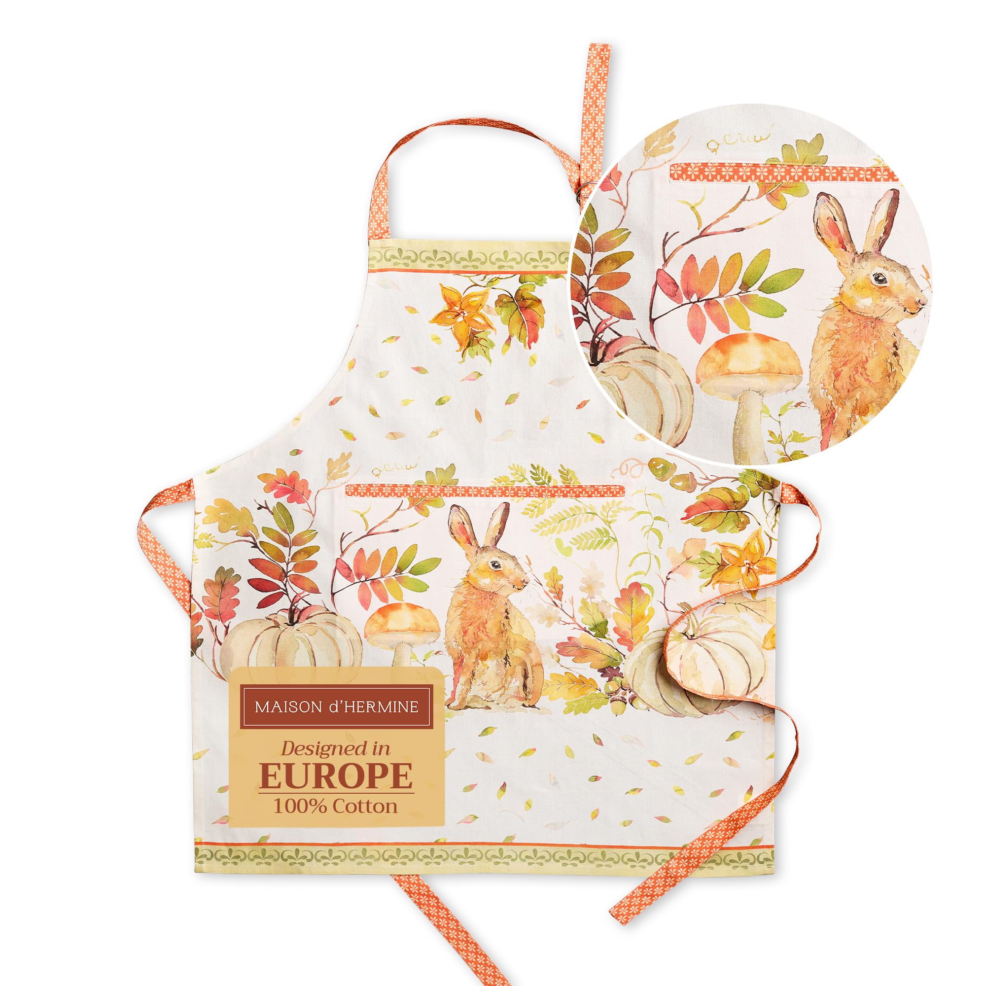 Maison d' Hermine 100% Cotton Apron for women with Pocket Kitchen Chef Autumn Apron for Men Cooking Gardening Server Waitress Maid - (Pumpkin Passion, 85 cm x 70 cm)