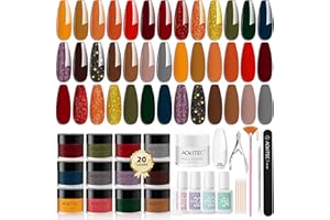 Aokitec 2024 Autumn Series Dip Powder Nail Kit, 36PCS 20 Colors 4PCS Dip Liquid Set Base Activator Top Coat Brush Saver Clear Build Powder for Dip French Nails Starter Home DIY Beauty Gift Set