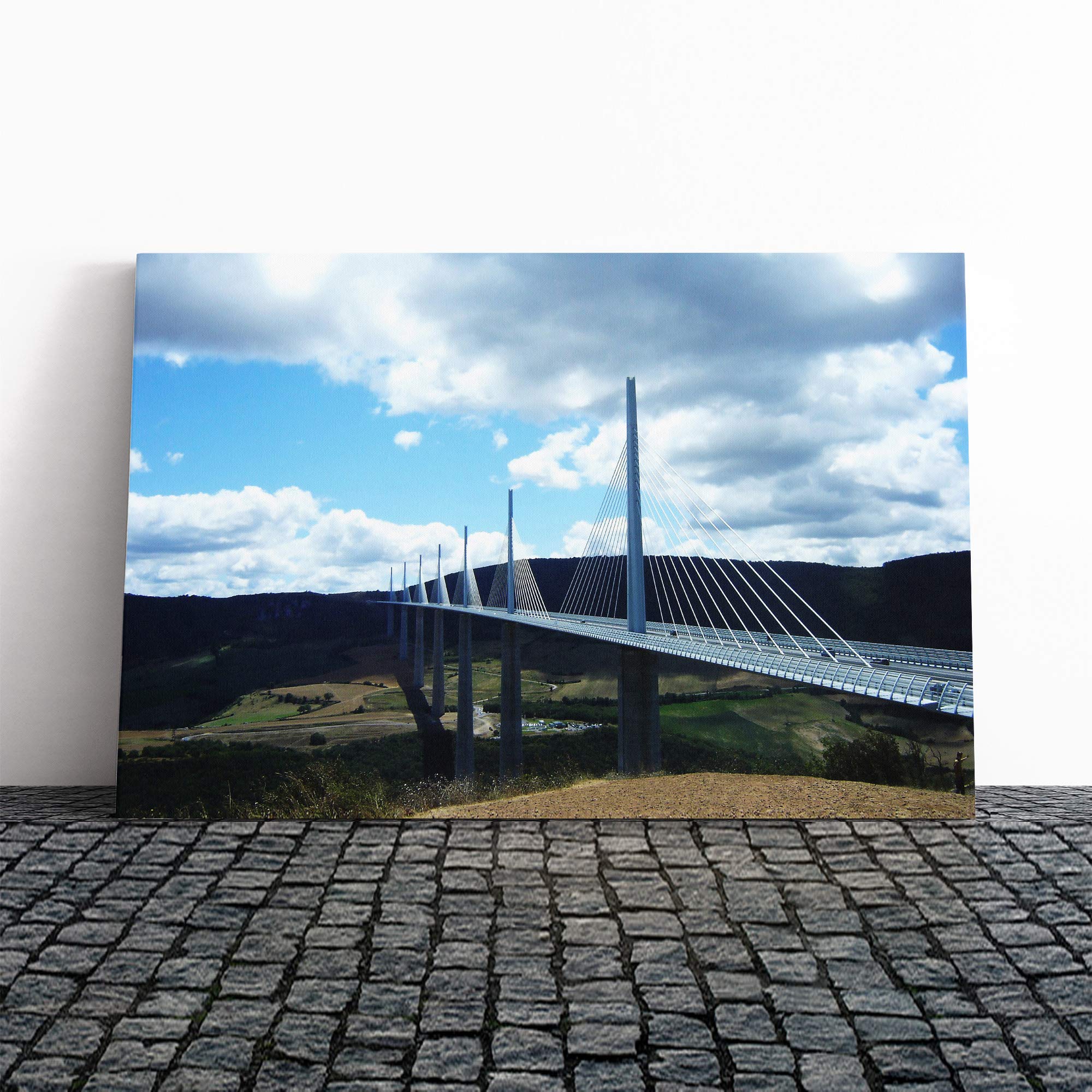 Millau Bridge France Landscape (1) Canvas Print | Gallery Wrapped 30mm Frame Wall Art | 20x14 inches | Ready to Hang | Modern Landscape Picture | Living Room Bedroom Lounge Office