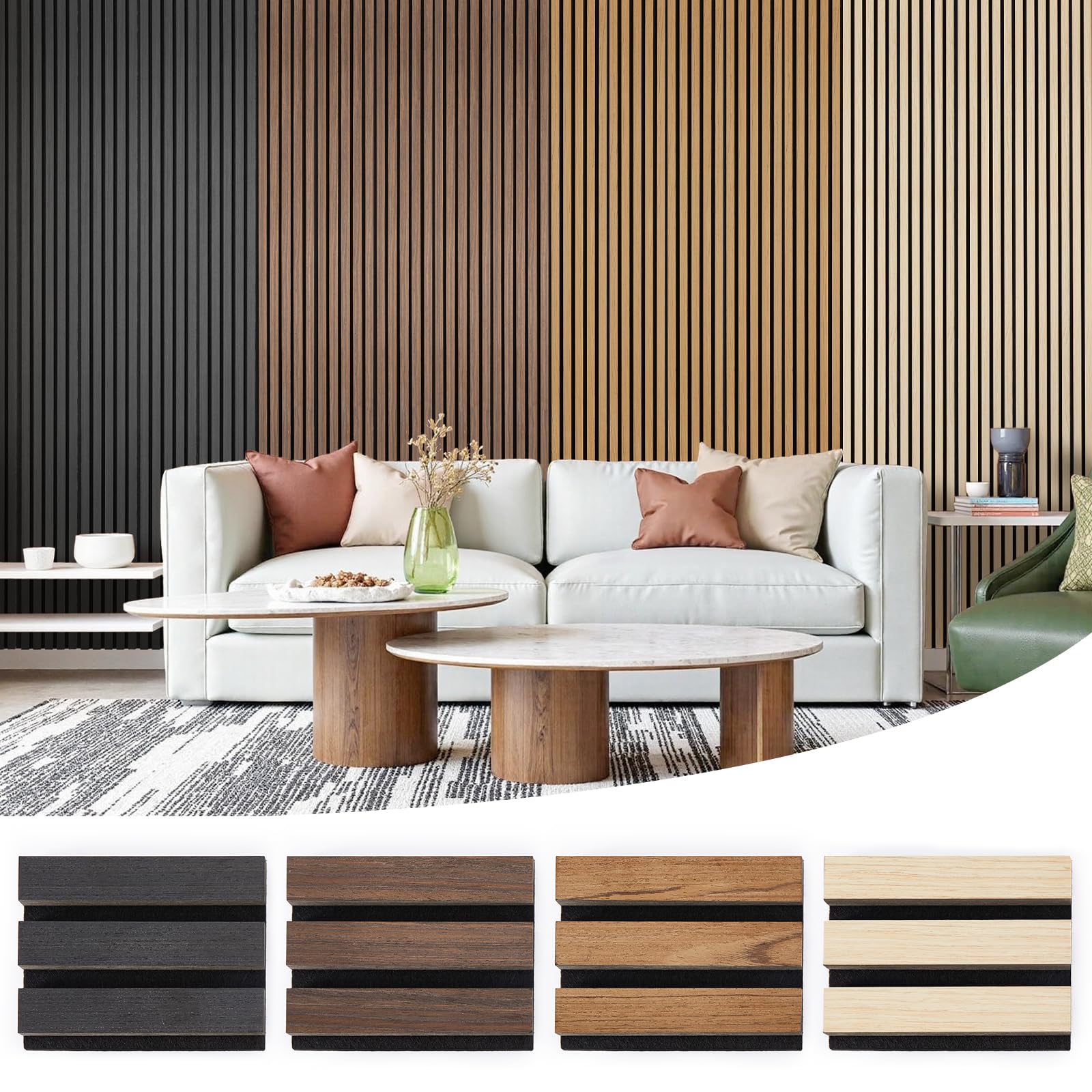 Photo 1 of LARWORKS Samples 4-Pack 6" x 4.7" Wood Slat Acoustic Panels - Include Black, Walnut, Oak, Teak