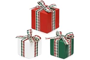 NEWLIGHTURE Christmas Tiered Tray Decor Set of 3 Mini Wood Presents Small Gift Christmas Table Decor Shelf décor (Buffalo Plaid 2)