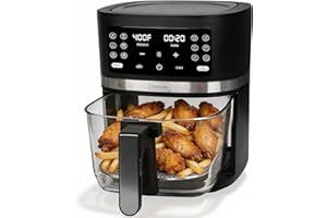 FineMade 4.5 Quart Glass Air Fryer Non Toxic, 12 in 1 Preset Cook Modes, Air Fry Wings, Bacon, Fries, Seafood, Vegetables & E