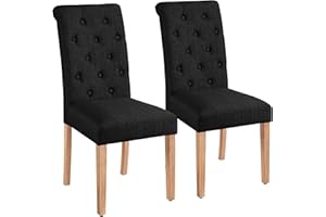 Yaheetech Dining Chairs Set of 2 Fabric Upholstered Dining Room Chairs with Button Tufted High Back and Solid Wood Legs for Kitchen/Living Room/Restaurant, Modern Style, Black