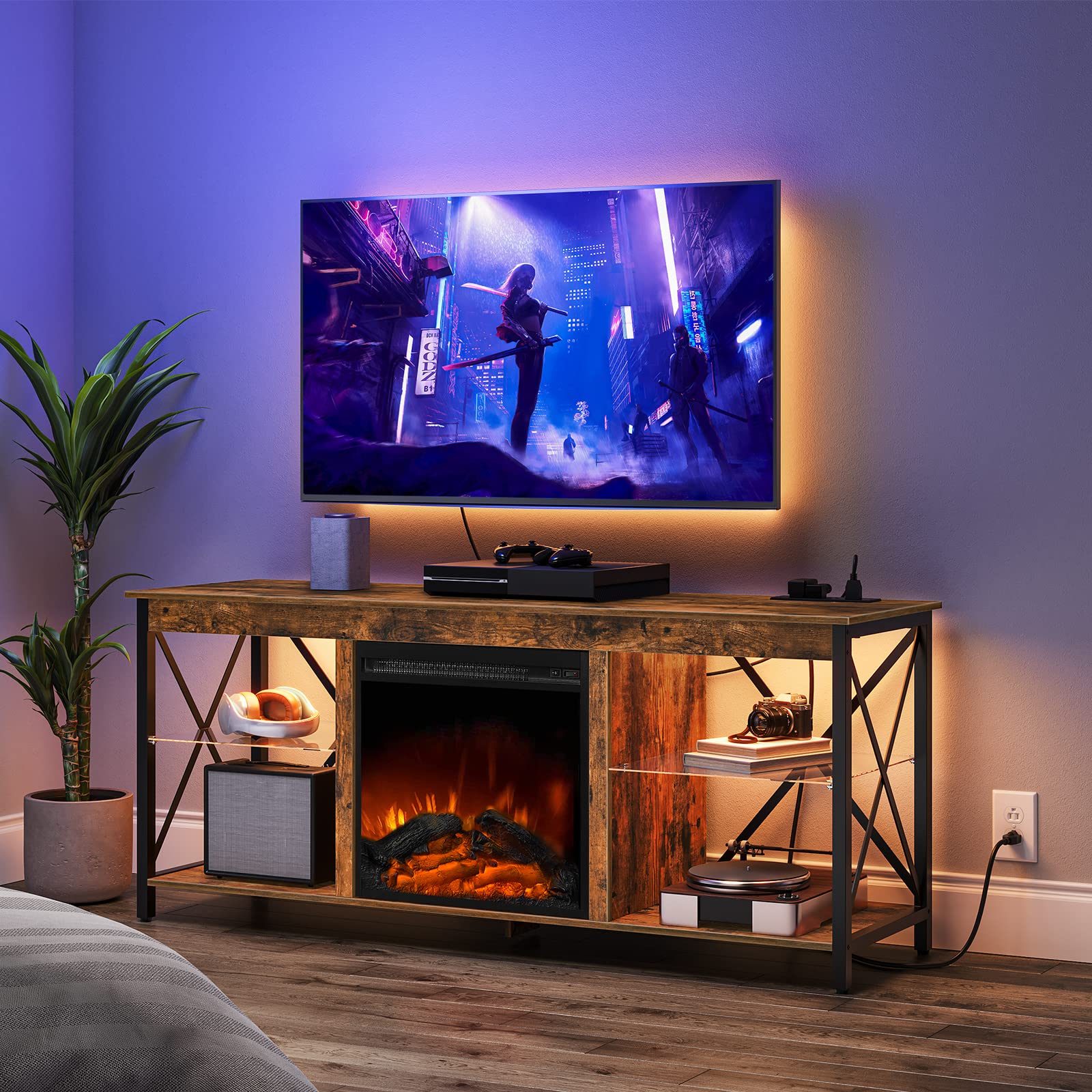Photo 1 of Missing manual, no hardware, and no fireplace.-----------------------------------------------------------------------------------HOOBRO Fireplace TV Stand with Charging Station and LED Lights, TV Stand with Fireplace for TVs up to 65", Entertainment Cente