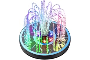 Yzert Solar Fountain Glass Panel with 2200 mah Battery, 3.5W Floating Solar Water Fountain with 4 Fixed Rods, Solar Fountain Pump for Bird Bath, Garden, Pond, Pool, Outdoor-Colorful Lights