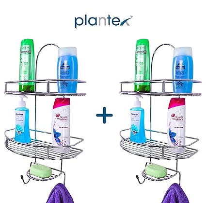 Plantex 5in1 Stainless Steel Multipurpose Bathroom Shelf/Kitchen Shelf/Holder / Bathroom Accessories for Home - Pack of 2