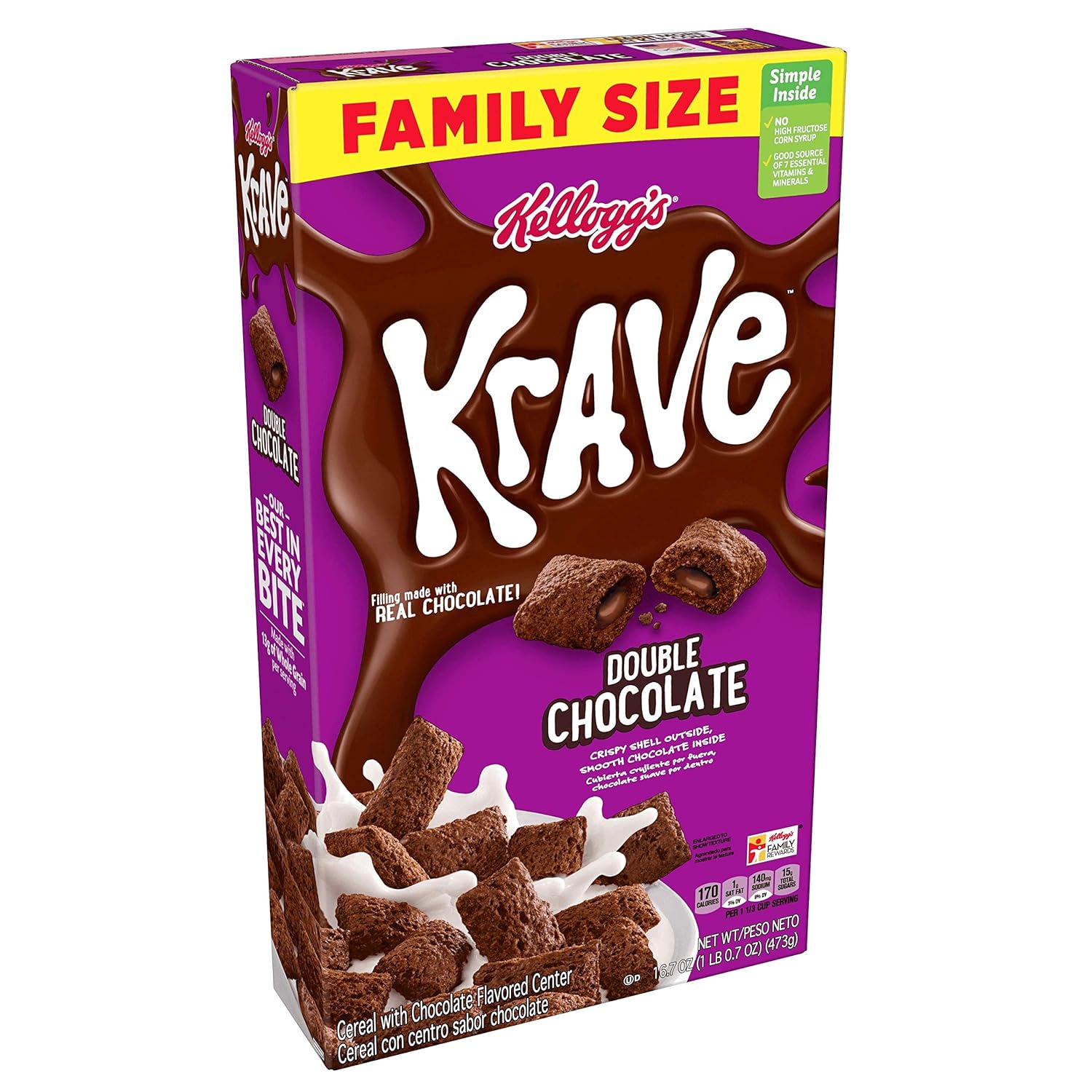 Kellogg's Krave Breakfast Cereal, Double Chocolate, Good Source of