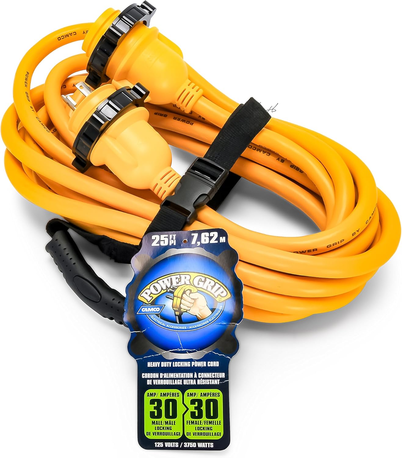 Camco 25’ PowerGrip Marine Extension Cord with 30M/30F Locking Adapter | Allows for Easy Boat Connection to Distant Power Outlets | Built to Last (55611): Automotive