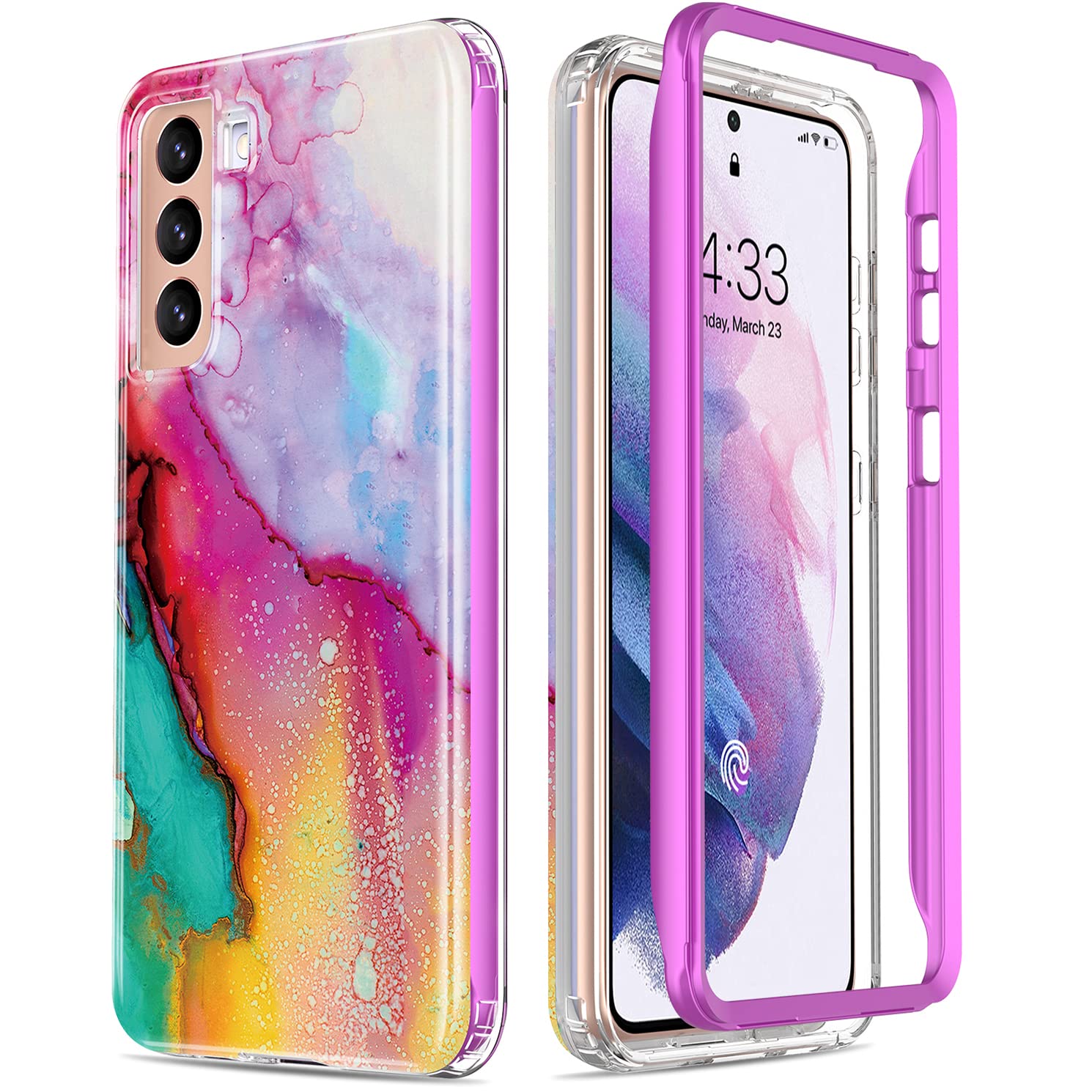 ESDOT for Samsung Galaxy S21 Case,Military Grade Passing 21ft Drop Test,Rugged Cover with Fashionable Designs for Women Girls,Protective Phone Case for Galaxy S21 6.2" Multi-Colored Opal Marble