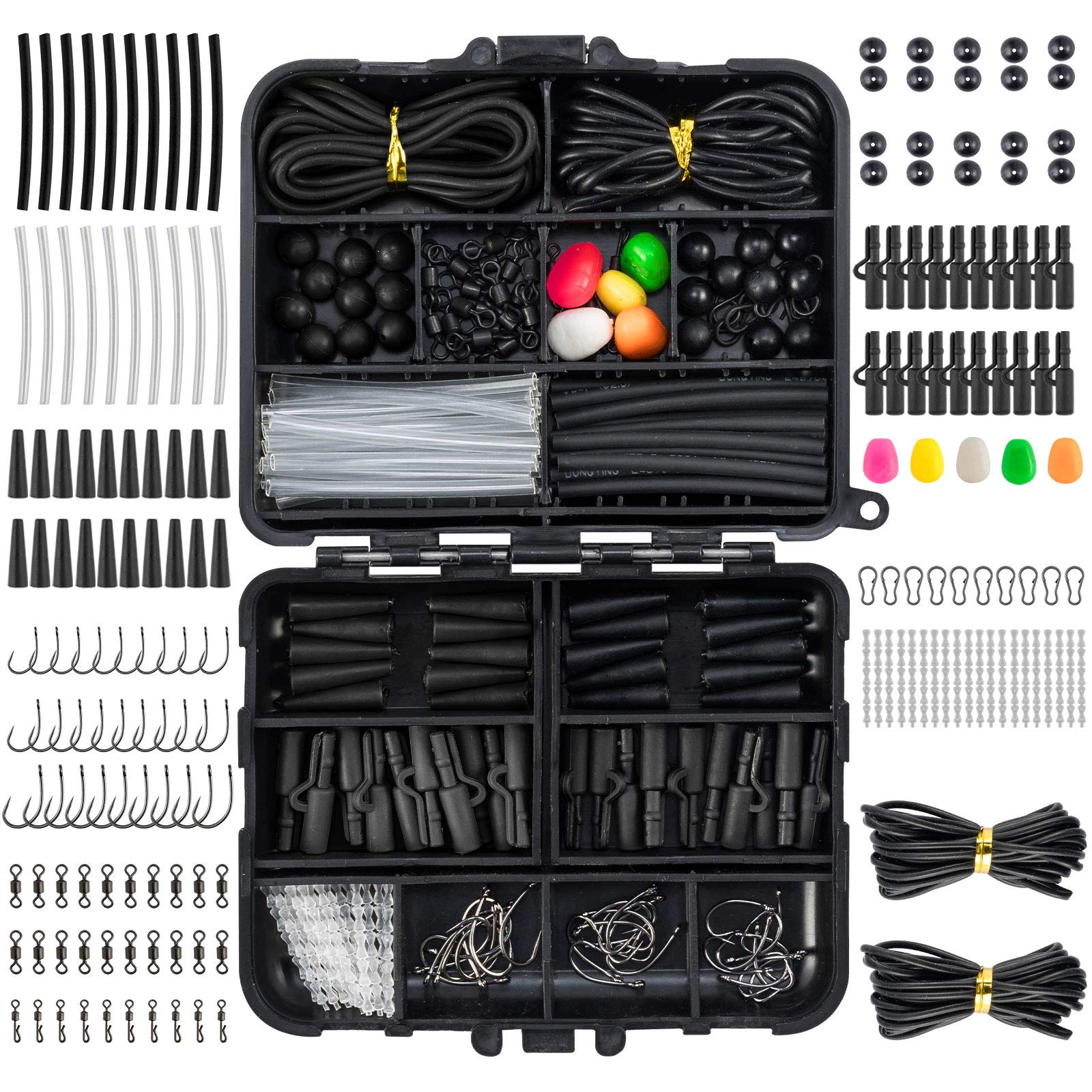 Dr.Fish 278pcs Carp Fishing Tackle Set in Box, Carp Fishing Accessories Include Hooks, Safety Clips and Swivels, Beads, Boilie Stops, Corn, Tube and other, Black Black