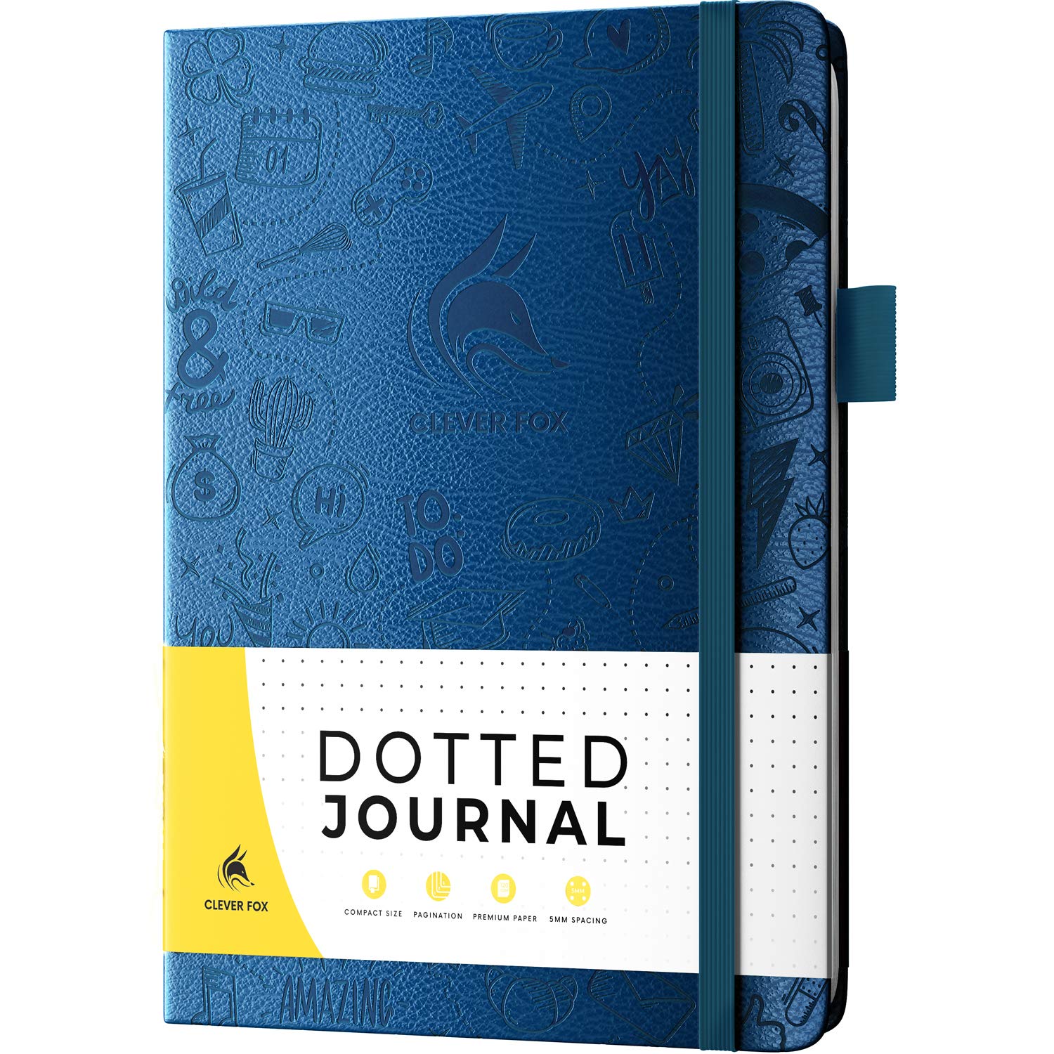 Clever Fox Dotted Journal 2.0 – Compact Planning and Sketching Dot Grid Notebook 120 GSM Thick, No-Bleed Paper – Planner with Pen Loop, Pocket, Ribbons, Stickers – A5 – Mystic Blue