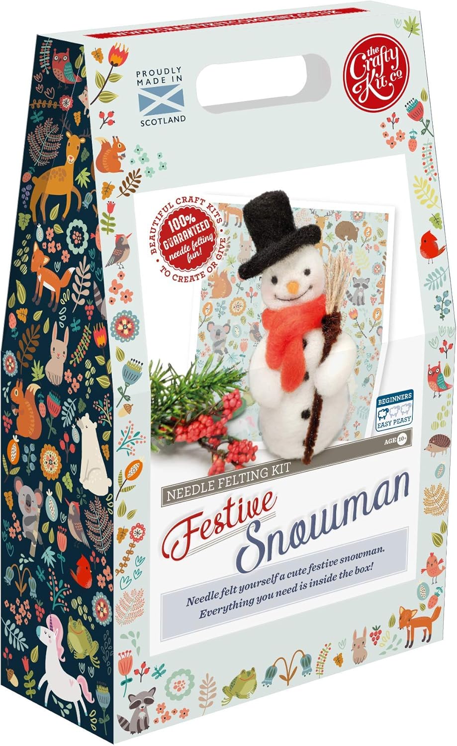The Crafty Kit Company Festive Snowman DIY Needle Felting Craft Kit for Christmas Gifts Beginner-Friendly - Made in The UK