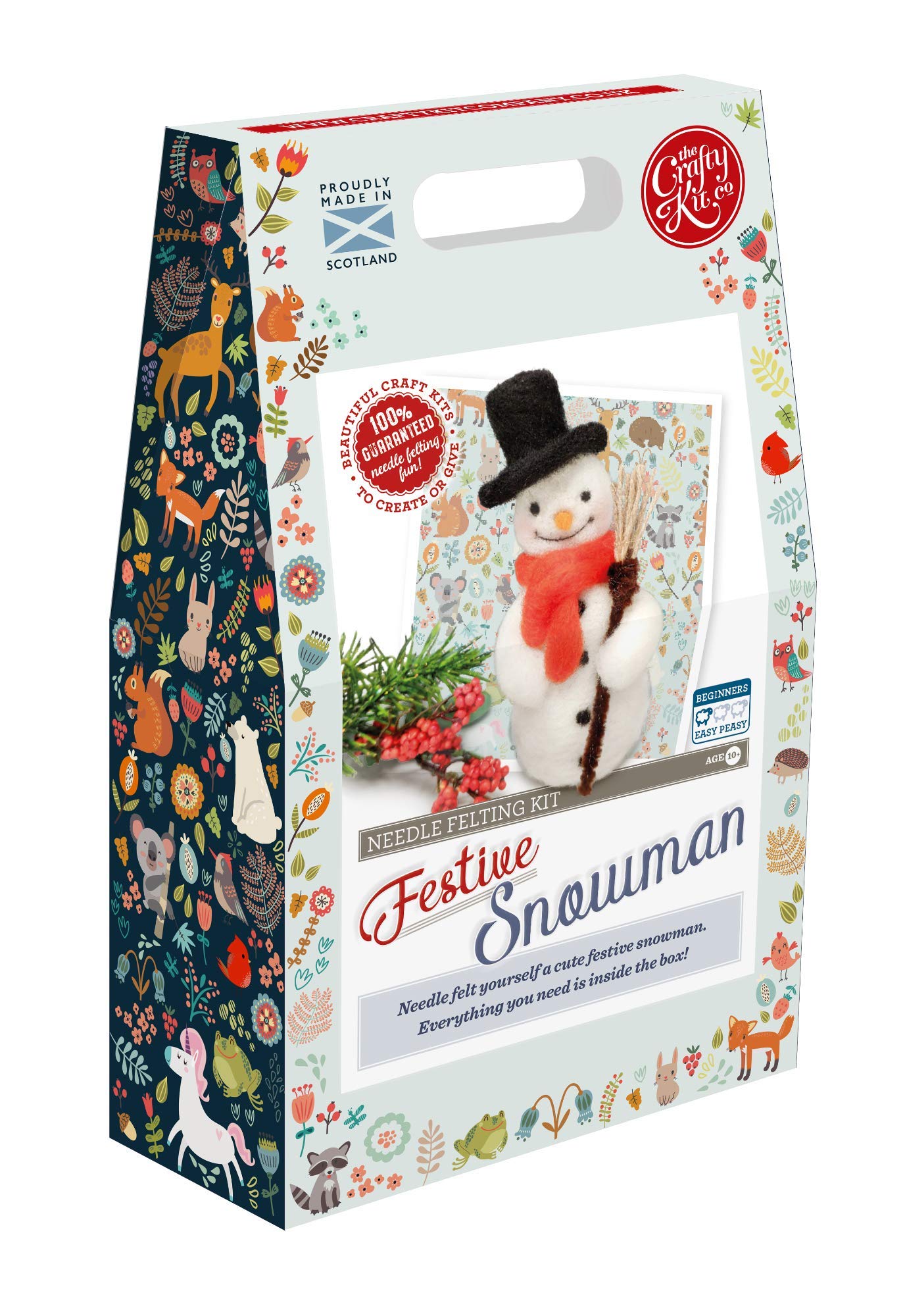The Crafty Kit Company Festive Snowman DIY Needle Felting Craft Kit for Christmas Gifts Beginner-Friendly – Made in The UK