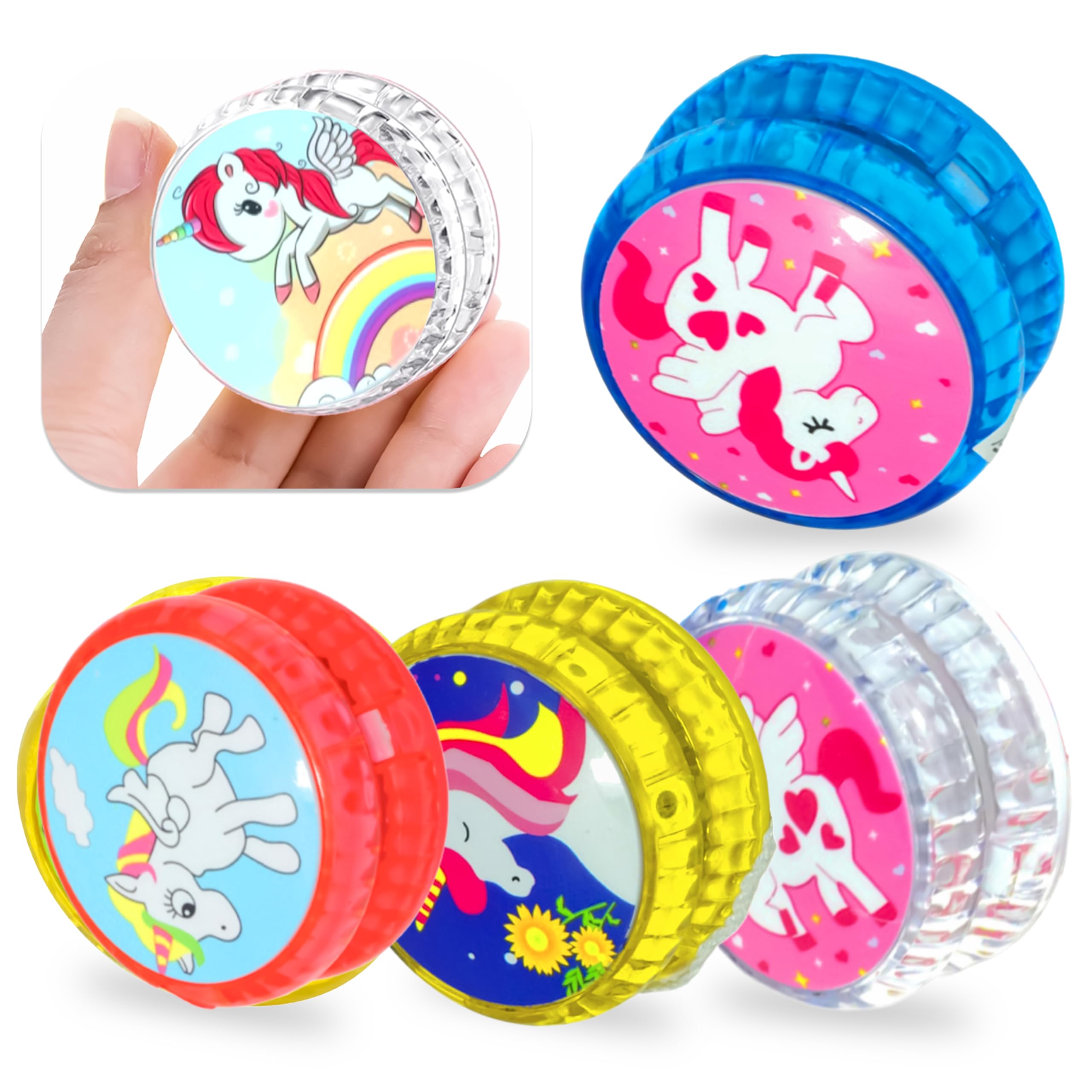 4Pcs Unicorn Light Up Responsive Yoyos, Multicolour Plastic Trick Yoyo Ball 5.5cm, Easy Yo-yo Kids for Children and Beginner Players to Perform