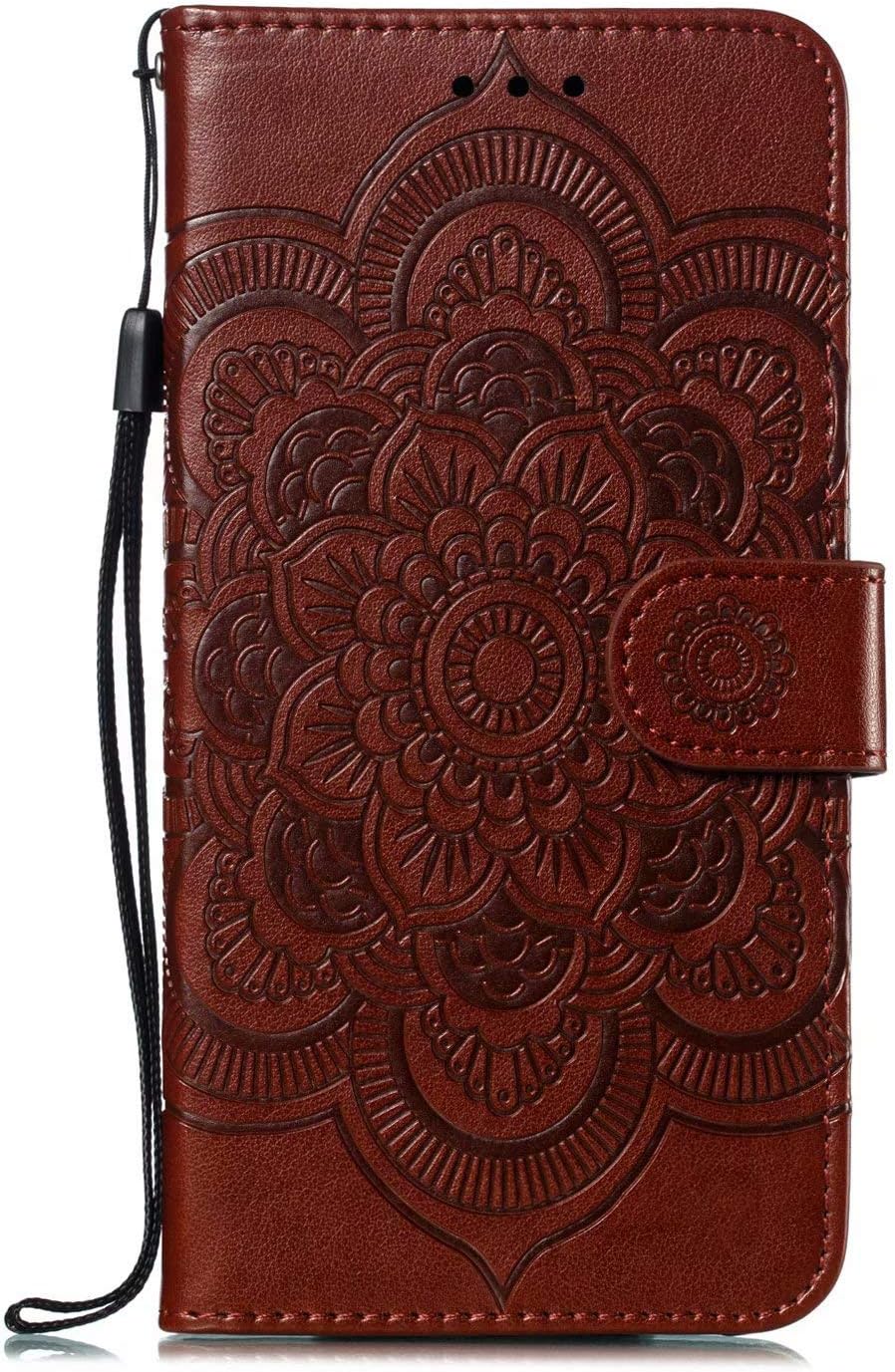 Samsung Galaxy A51 Case, Shockproof PU Leather Flip Wallet Phone Case Embossed Mandala TPU Bumper Protective Cover with Card Holders Magnetic Closure Kickstand for Samsung Galaxy A51 brown