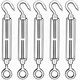TooTaci 5PCS M6 Turnbuckle 304 Stainless Steel Turnbuckle Hook and Eye, Heavy Duty M6 M8 M10 Tensioner Adjustable Shade Sail Hardware for Cables Wire 3/16" 1/4" 5/16" /3/8", Railing, Clothesline