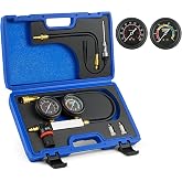 OMT Dual Gauge Engine Cylinder Leakage Tester Kit with Spark Plug Adapters | Solid Brass Core Material; 2.7 Inch Shockproof Rubber Dials; Petrol Vehicle Diagnostics; Ideal Auto Tool For Pro Mechanics