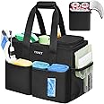 Ytonet Small Cleaning Caddy, Water Resistant Cleaning Supplies Organizer with Handle & Foldable Divider for Cleaners, Housekeeping Tote for Kitchen & Bathroom, Car Tool Caddy Organizer Bag, Black