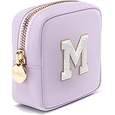 Embla Preppy Makeup Bag Travel Cosmetic Pouch, Cute Make up Case with Personalized Initial, Girls Zipper Pouch Purse Cosmetics Organizer Tote, Waterproof Travel Skincare Makeup Bag, Lilac (Letter M)