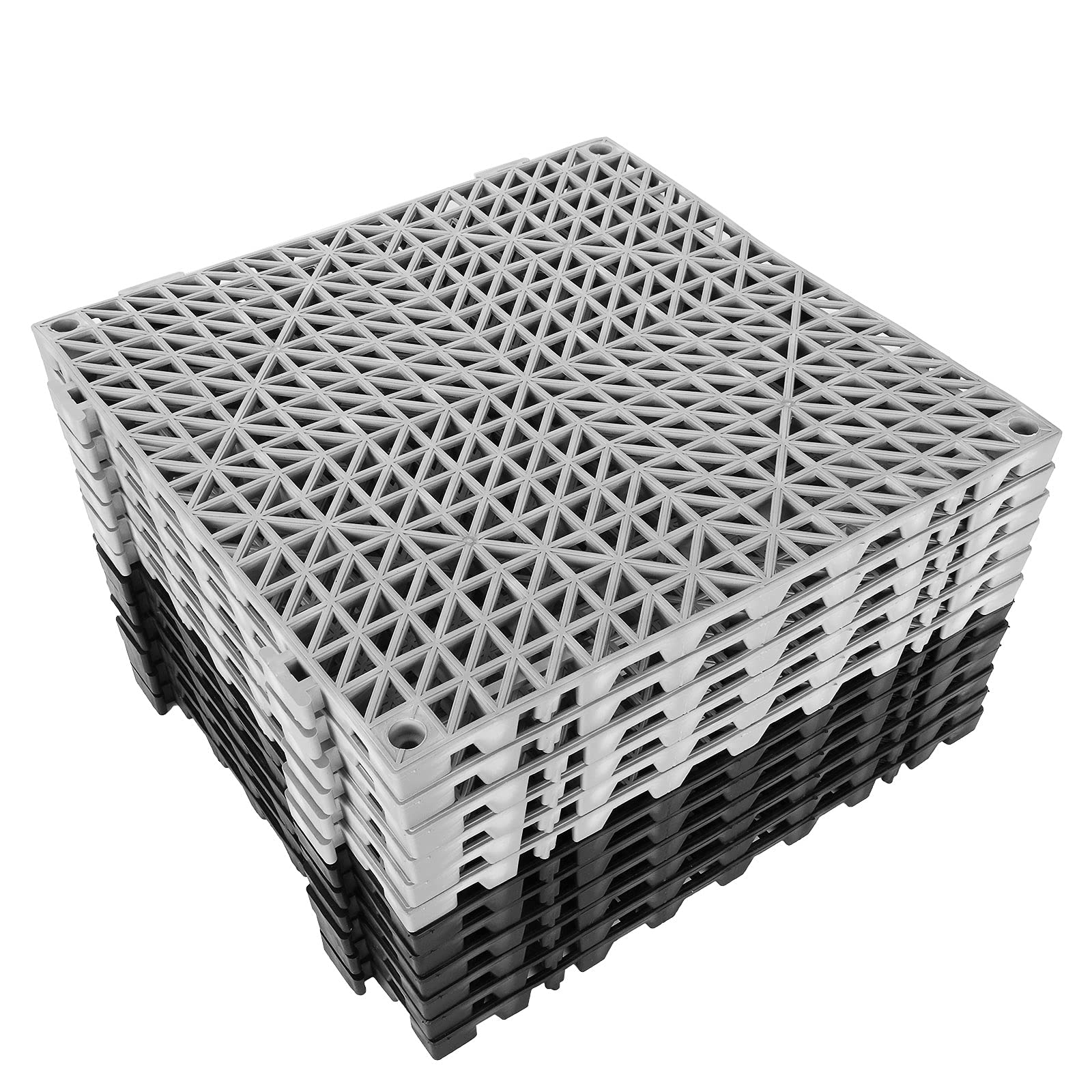 Photo 1 of FengWu 12 Pack 12 x 12 Interlocking Rubber Bathroom Flooring Tiles Non-Slip Splicing Waterproof Mat Modular Interlocking Cushion Mat for Drain,Deck,Pool, Patio, Balcony, Shower, Kitchen, Yard, Grey