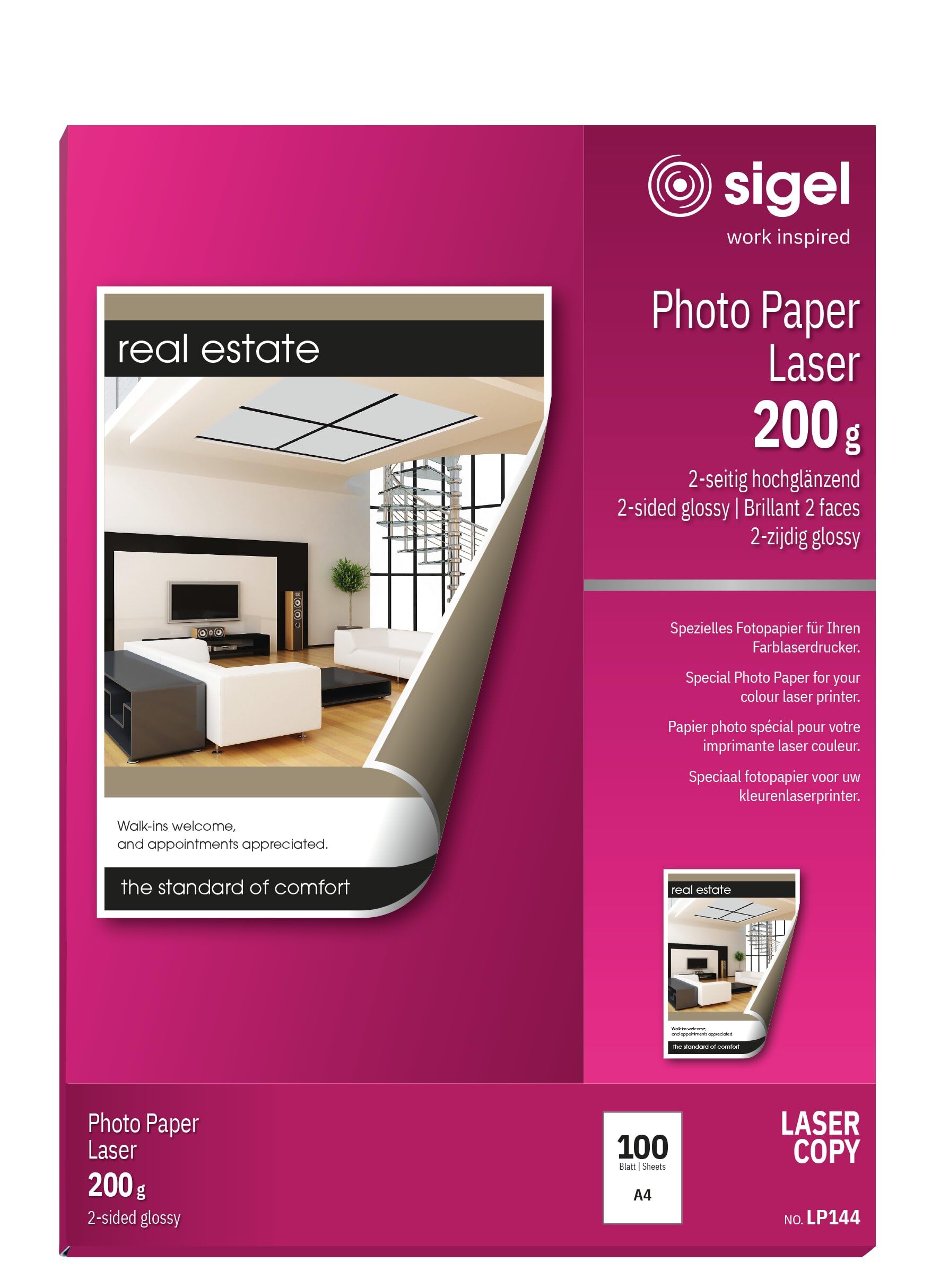 SIGEL LP144 Photo Paper for Colour Laser/ Copier, A4, White, 200gsm, 100 sheets