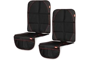 Diono Ultra Mat Pack of 2 Full Size Car Seat Protectors For Under Car Seat, Crash Tested With Premium Ultra Thick Padding For Durable, Water Resistant Protection, Includes 3 Mesh Storage Pockets,Black
