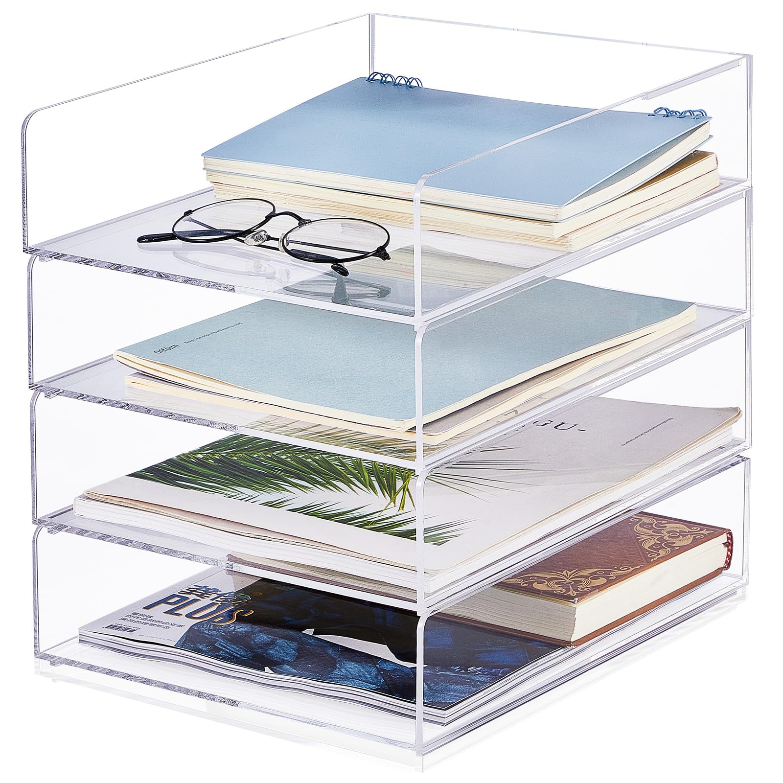 Photo 1 of Harloon 4 Tier Acrylic Paper Tray Paper Organizer for Desk Clear File Organizer 12 x 9. 3 x 2. 7 Inches File Tray for Office Workspace Desktop Storage, No Need to Assemble (Transparent)