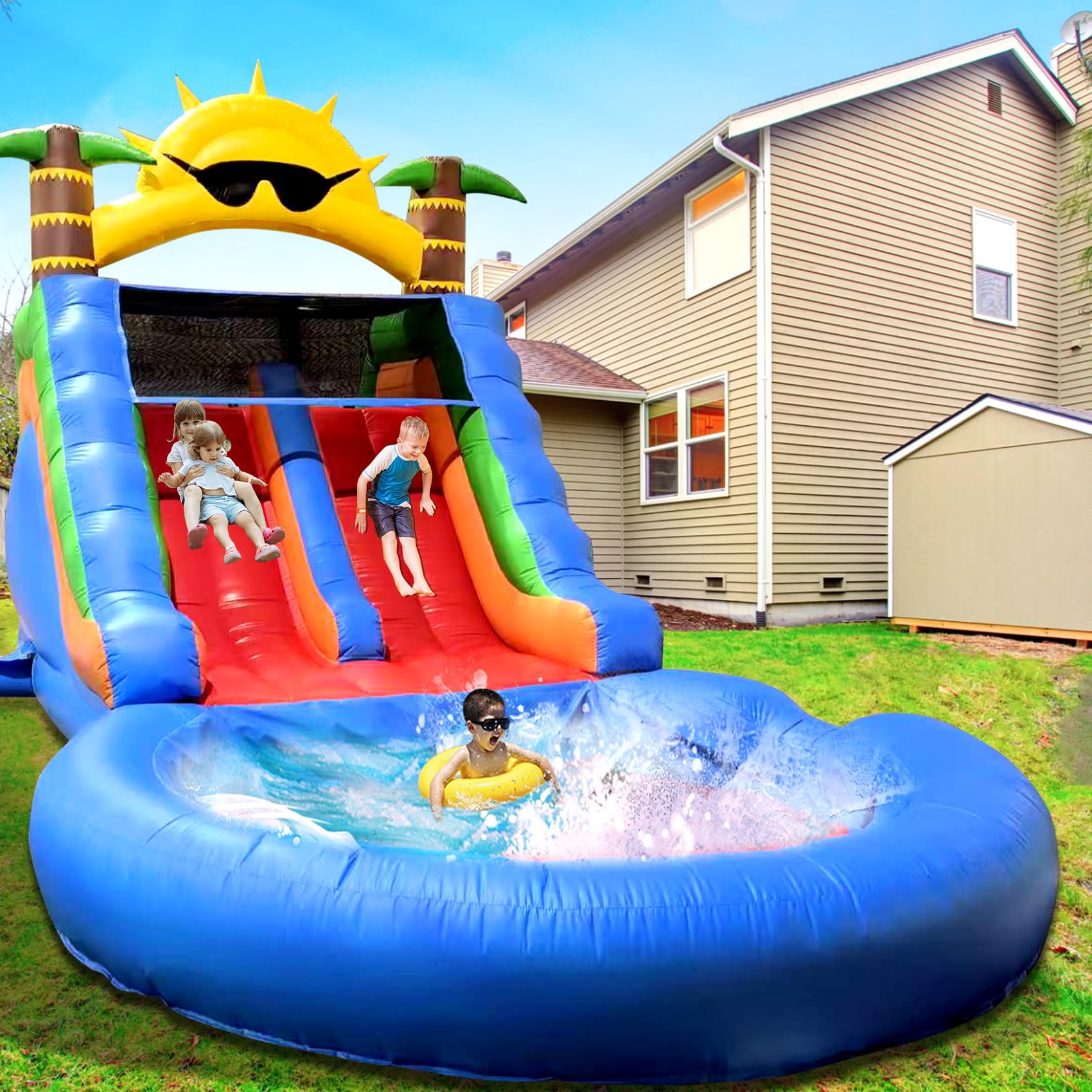 Photo 1 of *** MISSING ENGINE AND ACCESSORIES *** Commercial Water Slide for Adults Kids(Double Slides&Big Splash Water Pool),100% PVC 22.5ft(L) Adult Inflatable Water Slide with Blower Great for Outdoor Summer Fun,Backyard Party-22.5x10.8x12.3ft