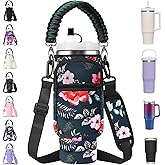 AceTreker Water Bottle Carrier Bag with Paracord Handle for Stanley 40/30 oz Tumbler Neoprene Insulated Mug Sleeve Pouch with 2 Pockets & Adjustable Strap & Straw Cover for Stanley Cup Accessories