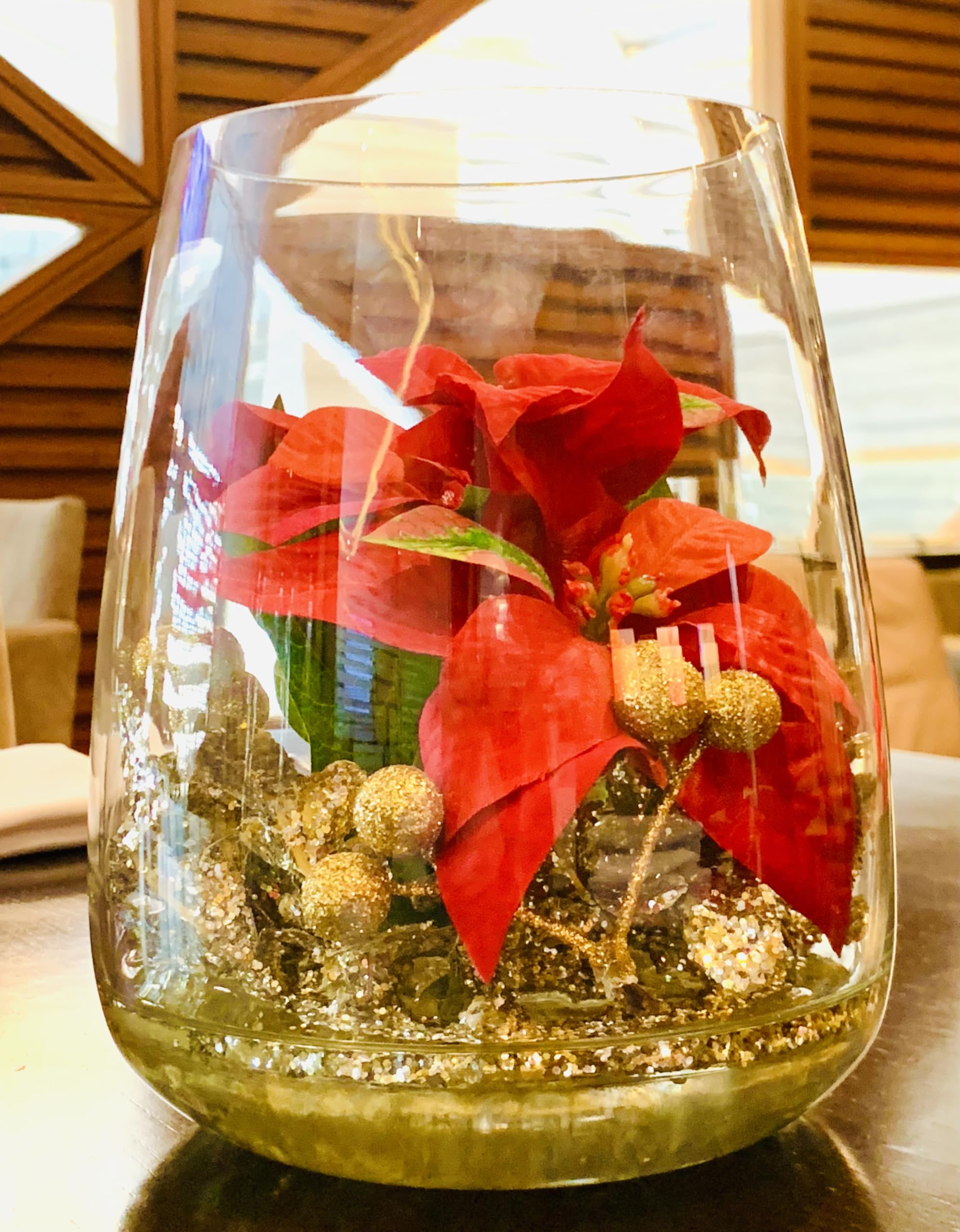 SMArtDecor Ltd - Red Artificial Poinsettia Christmas Decoration with 14x18cm bowl Vase