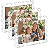3Pack Magnetic Acrylic Picture Frames 5×7 Inch - Scalloped Photo Frame with 10+10mm Thick Block, Double Sided Clear Frames for Desktop Display | Trendy Home Gift (Clear, 5X7)