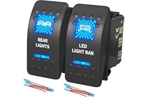 DaierTek LED Light Bar Rocker Switch and Rear Lights Rocker Switch Blue 12V/24V 20A/10A 5 Pin Marine with Wires for Auto Car 