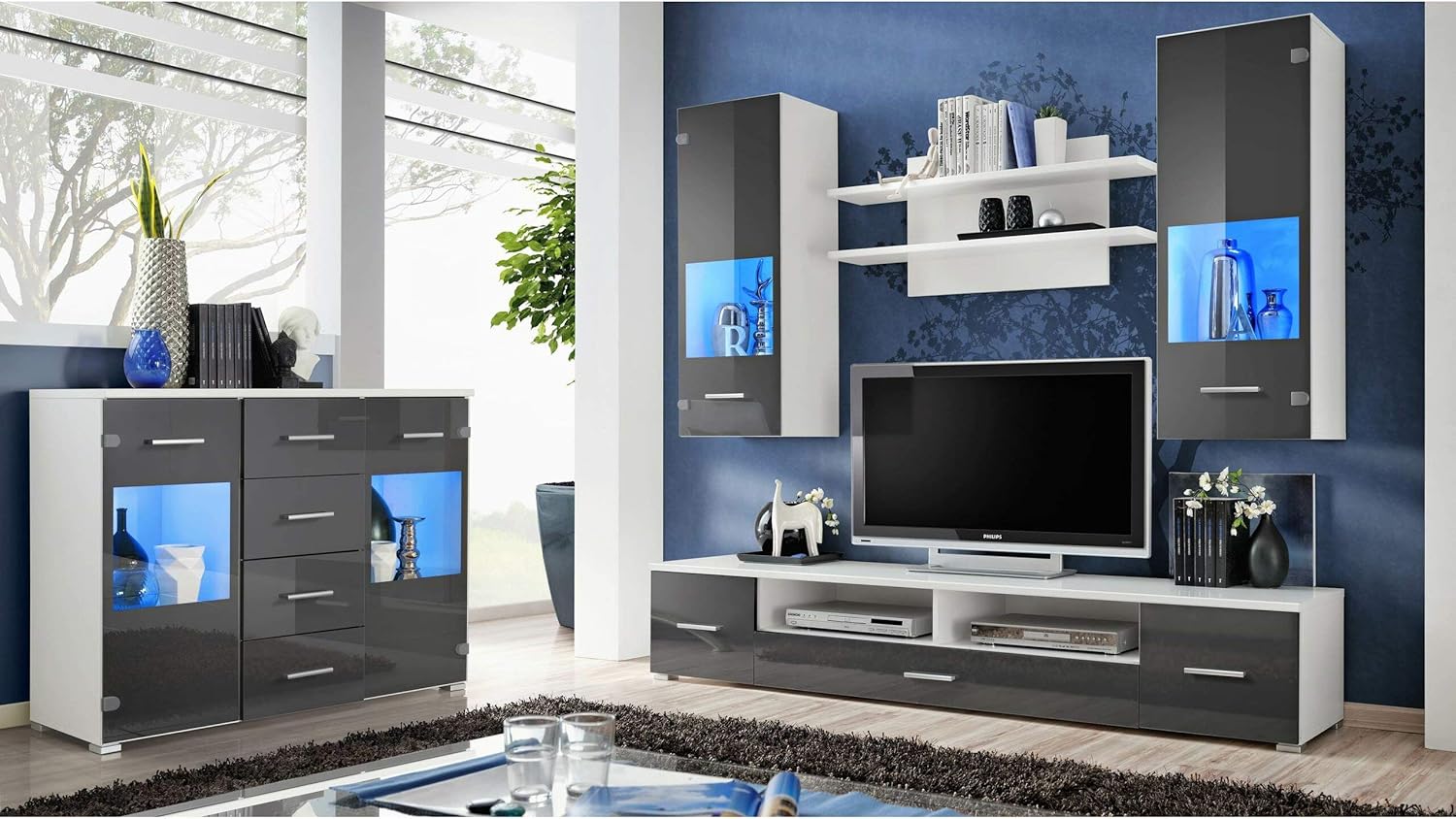 JUSTyou Jagst Wohnzimmerset Wohnwand Wohnzimmermöbel Weiß Matt