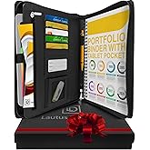 Black Zippered Leather Portfolio Binder - PU Leather Business Portfolio Organizer - Padfolio for Men & Women with US Letter Notepad, 10.5 Inch Tablet Pocket & Gift Box by Lautus Designs