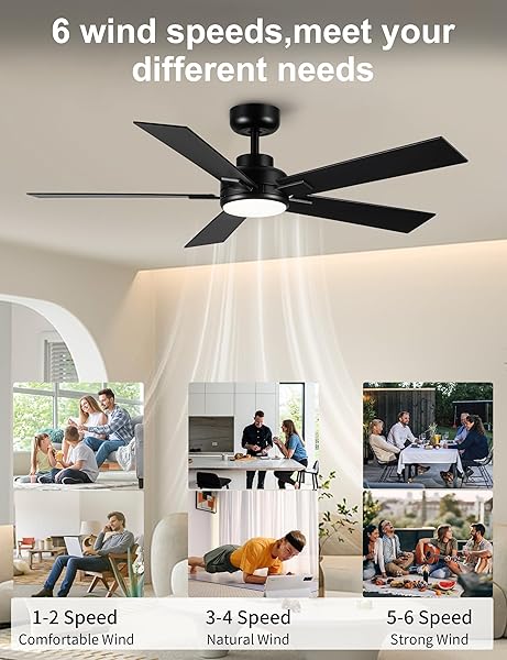 MODERN CEILING FANS WITH LIGHTS – 52 INCH BLACK OUTDOOR CEILING FAN WITH LIGHT AND REMOTE, REVERSIBLE DC MOTOR, 6-SPEED QUIET 3CCT LED DIMMABLE FOR BEDROOM, INDOOR AND OUTDOOR, PATIOS , ETL LISTED