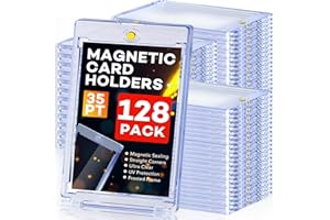 ZENOWICK 128ct Magnetic Card Holders, 35pt One Touch Card Holder, U-V Protection Hard Plastic Case for Trading Cards, Display Case for Sports, Baseball, Football, Game Cards