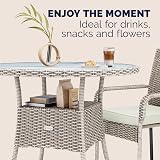 CASARIA Round Coffee Table 80cm Poly Rattan Glass Top Beige view 7